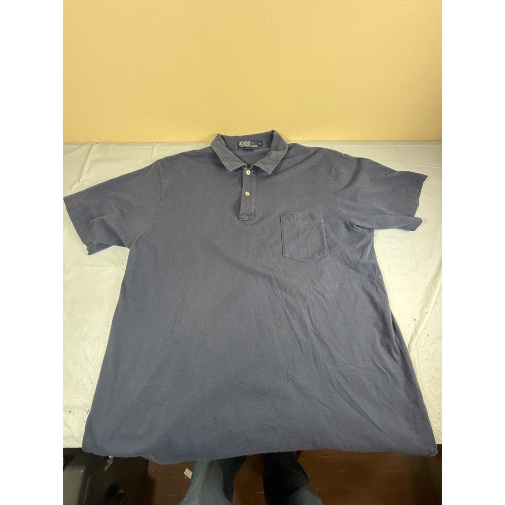 Polo Ralph Lauren Mens XL Navy Blue Short Sleeve Pocket Polo Shirt Cotton 3334